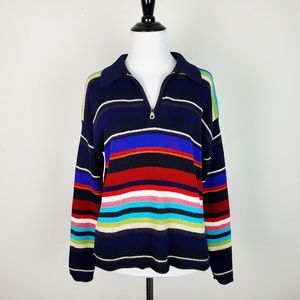 Vintage Express Tricot Sweater Striped Quarter Zip 90s Streetwear Bold Edgy Y2K